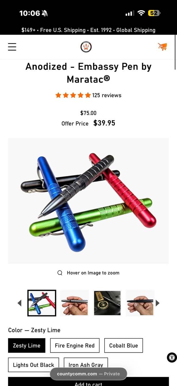 Maratac Embassy Pen Rev. 5 Aluminum Heritage Edition - Zesty Lime